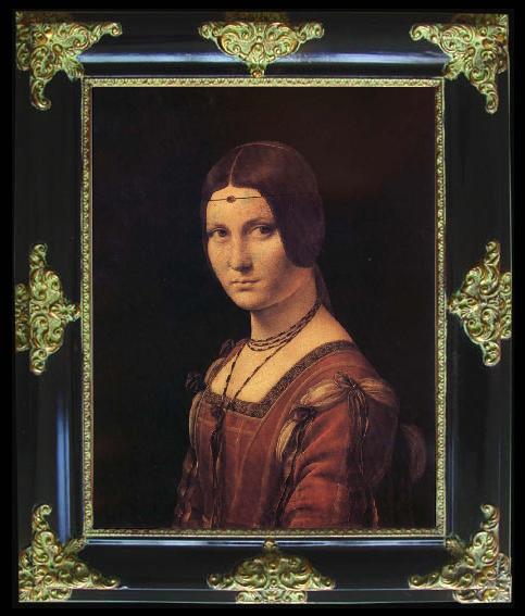 framed  LEONARDO da Vinci Portrait de femme,dit a tort La belle ferronniere, Ta119